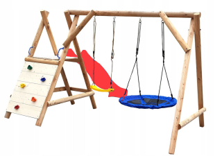 DREVENÉ IHRISKO DO ZÁHRADY HAPPY PLAYGROUND DUO 2X HOJDAČKA SUROVÉ DREVO